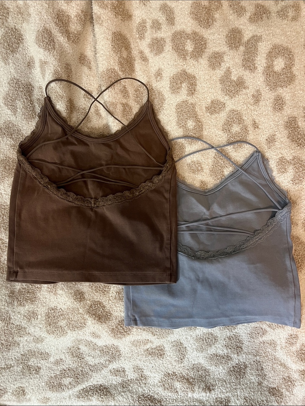 American Eagle Outfitters Lace-Trim Ribbed Camisole Duo - Brown & Dusty Blue